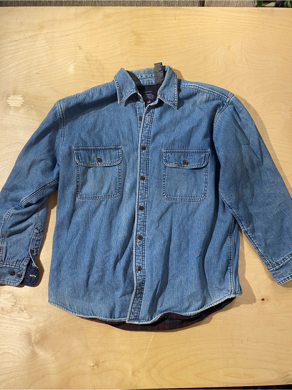 Faded Glory Light Blue Fleece Lined Denim Shirt Jacket Large (SS)